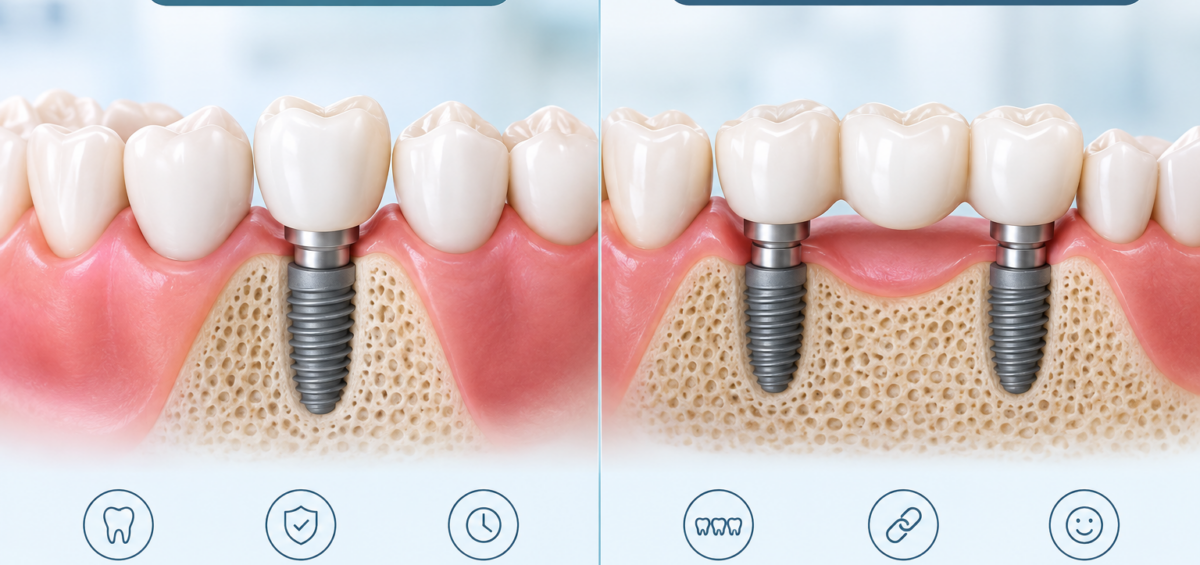 Single Implant vs Implant-Supported Bridge